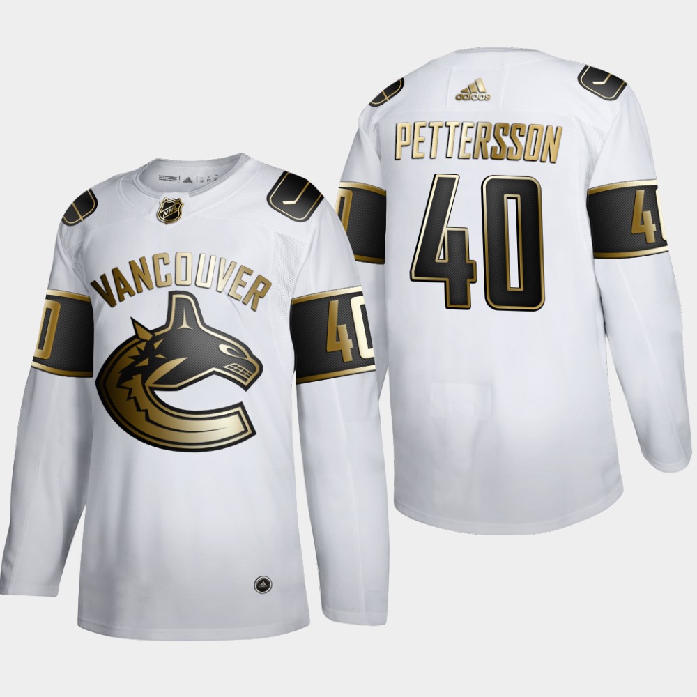 Men Vancouver Canucks 40 Elias Pettersson Adidas White Golden Edition Limited Stitched NHL Jersey